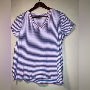 Vineyard Vines Pink and Blue Striped V-Neck Tee